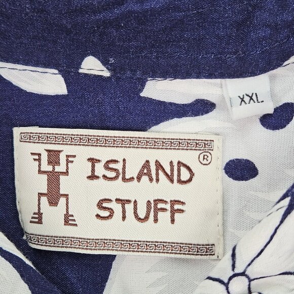 Island Stuff Shirt Mens Size 2XL Camp Shirt Floral Short Sleeve Button-Down Blue - Picture 7 of 10